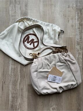 Michael Kors Soft Cream Leather Shoulder Bag with Gold Chain